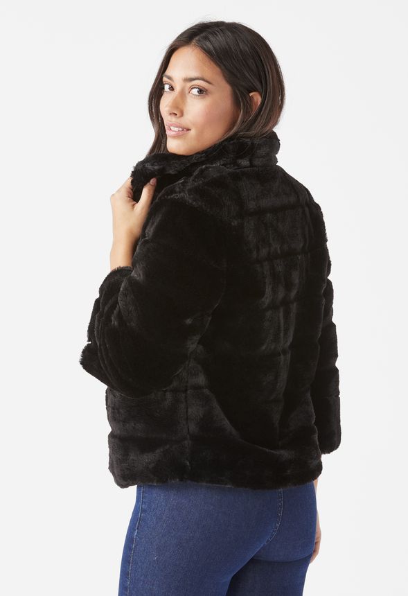Stripe Faux Fur Coat