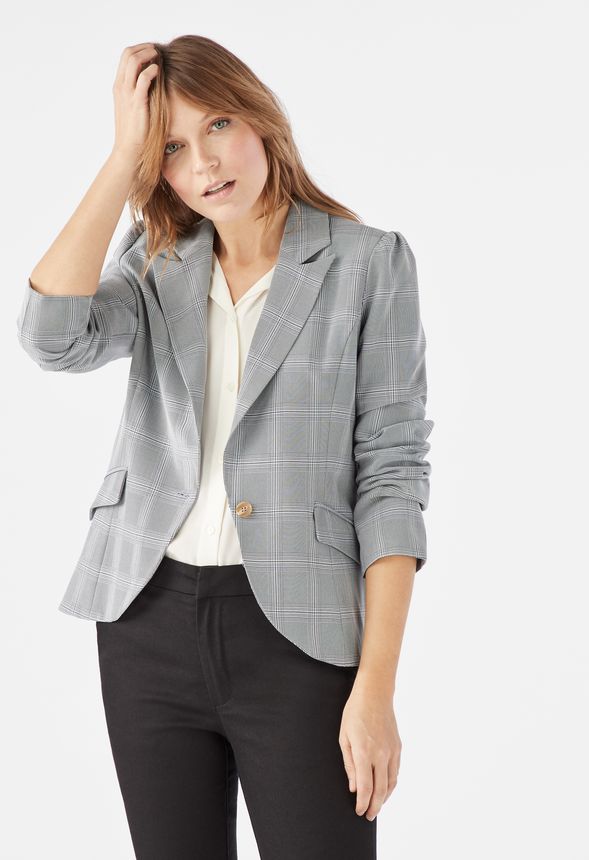 Feminine Plaid Blazer in Grey Multi - Get great deals at JustFab