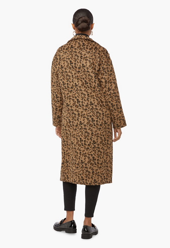 Leopard Drape Front Coat