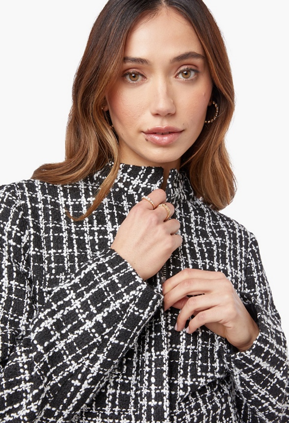 Coat Mini Dress Clothing in Black White Tweed - Get great deals at JustFab