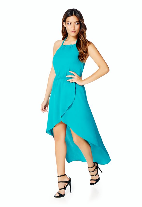 Halter High-Low Dress in Turquoise - Get great deals at JustFab