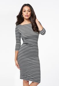 Stripe Knit Dress in Grey/ White - Get great deals at JustFab