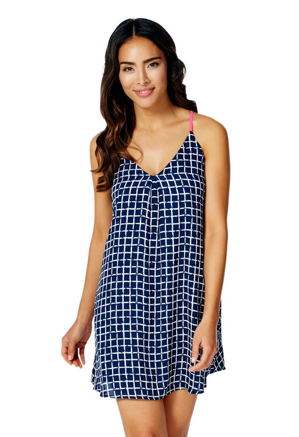 Checkered Open Back Dress in Navy/Multi - Get great deals at JustFab