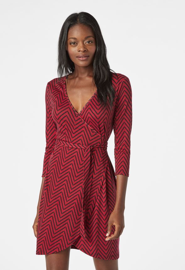 Knit Wrap Dress in OX-BLOOD-MULTI - Get great deals at JustFab
