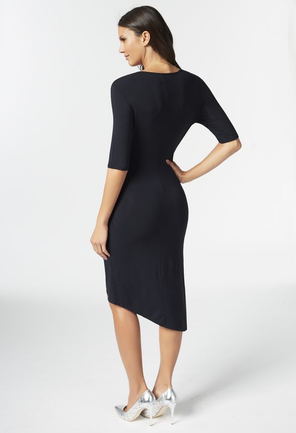 Ruched Crossover Asymmetrical Dress in Black - Get great deals at JustFab