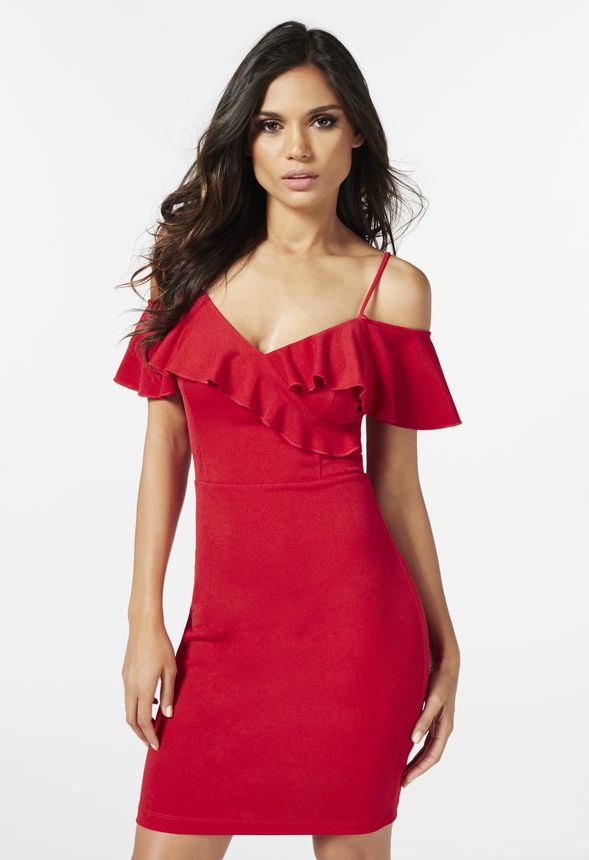 Ruffle Cross Front Dress in Red - Get great deals at JustFab