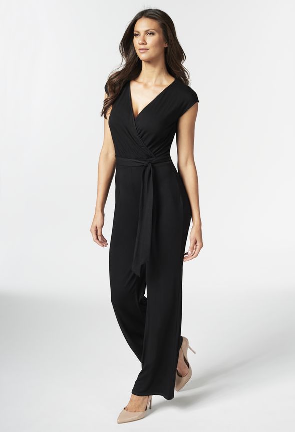 Knit Crossover Jumpsuit in Black - Get great deals at JustFab