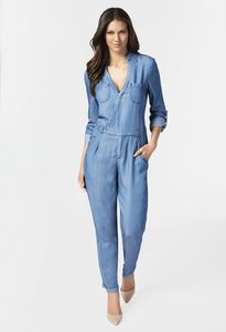 Roll-Up Sleeve Chambray Jumpsuit in Blue - Get great deals at JustFab