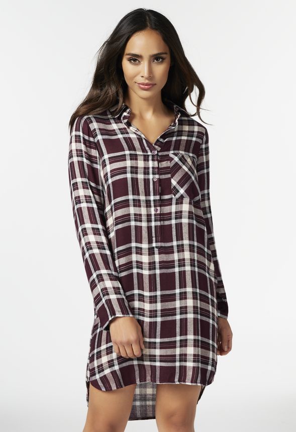 Plaid Button Down Dress in PURPLE MULTI - Get great deals at JustFab