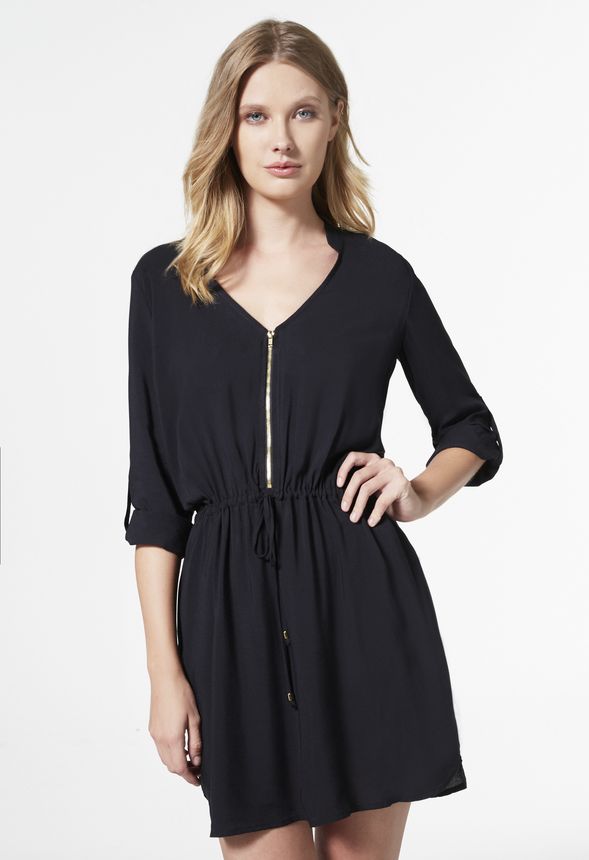 Mandarin Collar Dress in Black - Get great deals at JustFab