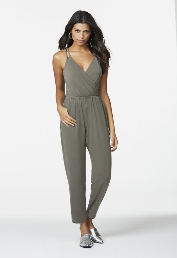 Double Strap Jumpsuit in Dark Olive - Get great deals at JustFab