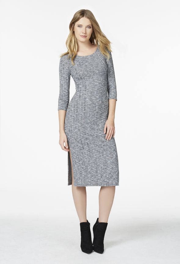 Ribbed Midi Slit Sweater Dress in Grey Multi - Get great deals at JustFab