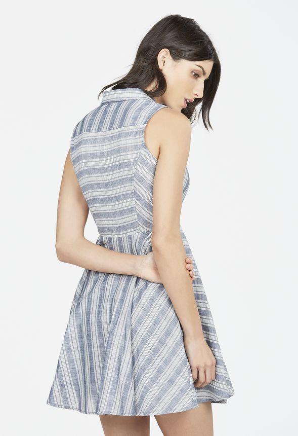 Stripe Fit And Flare Dress in GREY MULTI - Get great deals at JustFab