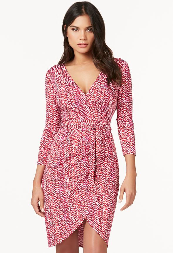 Pleated Wrap Dress in RED MULTI - Get great deals at JustFab