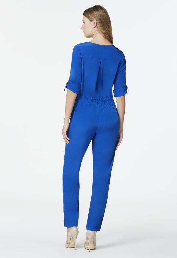 Mandarin Collar Jumpsuit in MAUI BLUE - Get great deals at JustFab