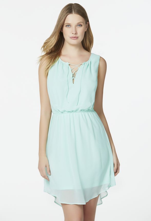 Lace-Up Sleeveless Dress in Mint Green - Get great deals at JustFab