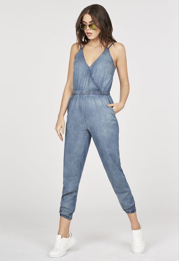 Double Strap Chambray Jumpsuit