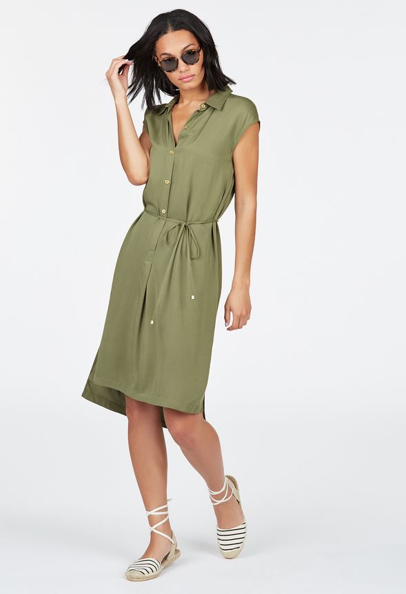 High Low Shirt Dress in Olive - Get great deals at JustFab