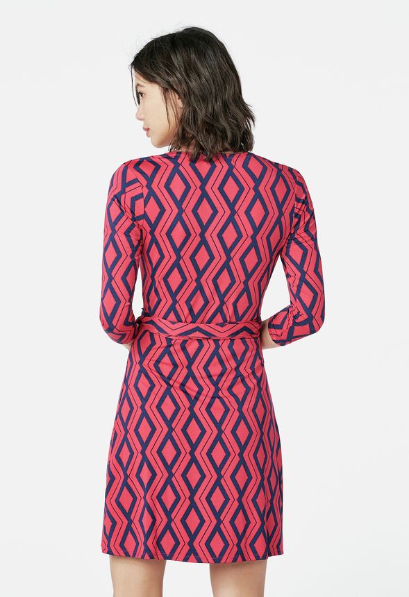 3/4 Sleeve Wrap Dress in Bright Rose Multi - Get great deals at JustFab