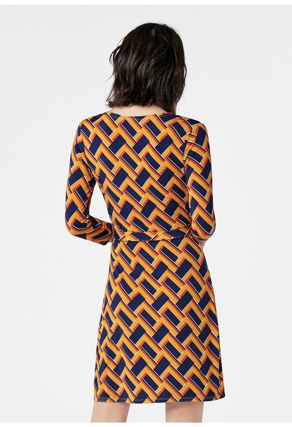 3/4 Sleeve Wrap Dress in Dark Indigo Multi - Get great deals at JustFab