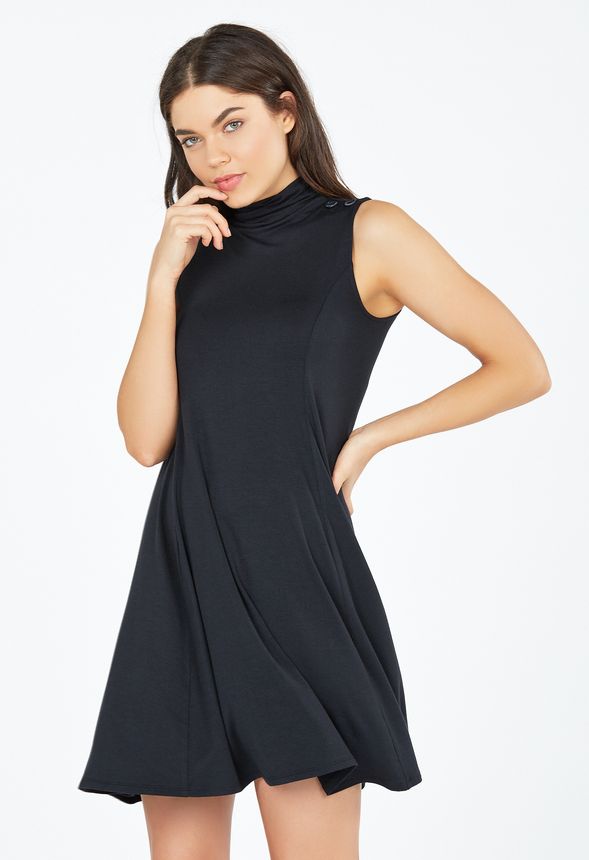 Mock Neck Trapeze Dress in Black - Get great deals at JustFab