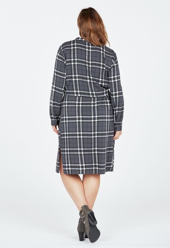 Printed Plaid Dress in Black Multi Get great deals at JustFab
