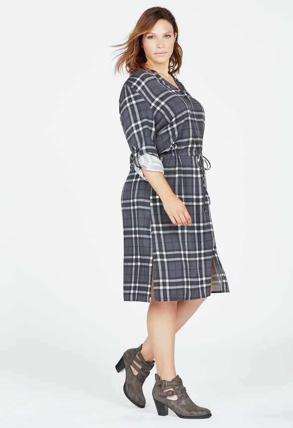 Printed Plaid Dress in Black Multi Get great deals at JustFab