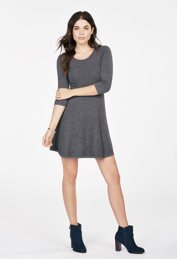 Textured Fit And Flare Sweater Dress in Dark Heather Grey - Get great ...