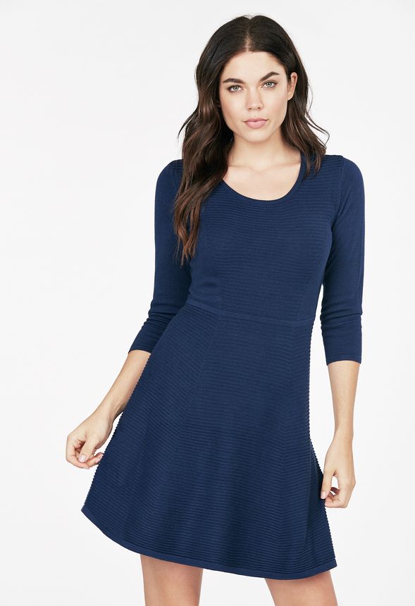 Textured Fit And Flare Sweater Dress in INDIGO - Get great deals at JustFab