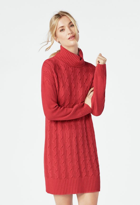 Relaxed Cable Knit Sweater Dress in SCARLET SAGE - Get great deals at ...