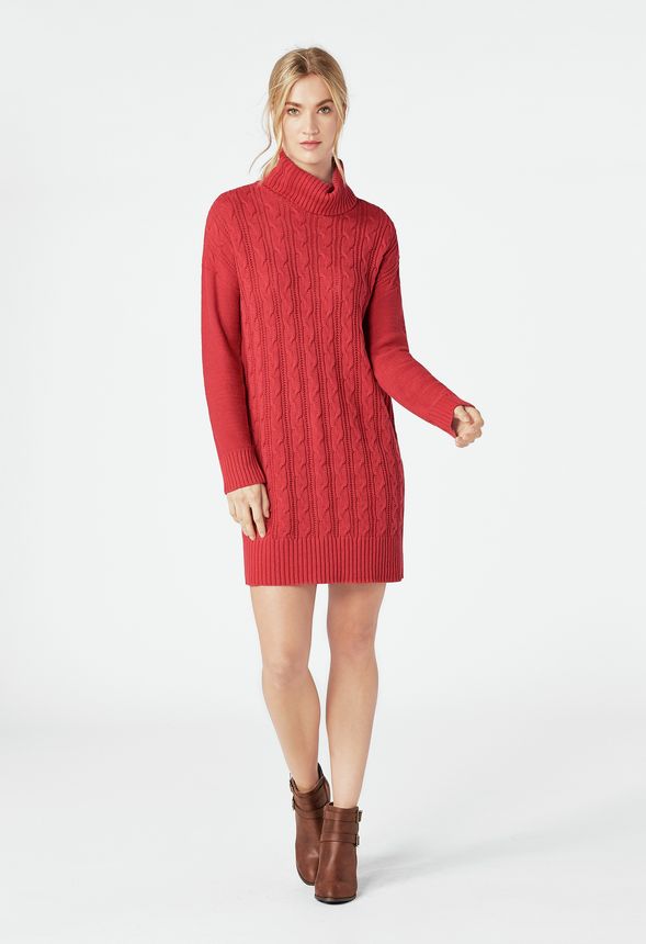Relaxed Cable Knit Sweater Dress in SCARLET SAGE - Get great deals at ...