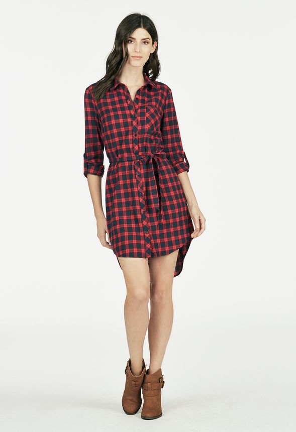 Plaid Shirt Dress in Red Multi - Get great deals at JustFab