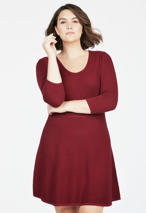 Textured Fit And Flare Sweater Dress in Oxblood - Get great deals at ...