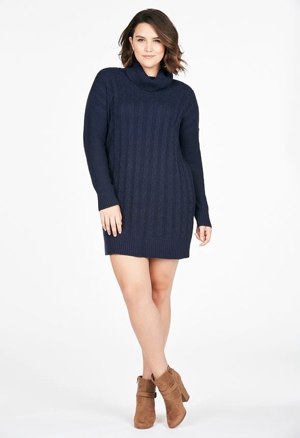 Relaxed Cable Knit Sweater Dress in Dark Indigo - Get great deals at ...