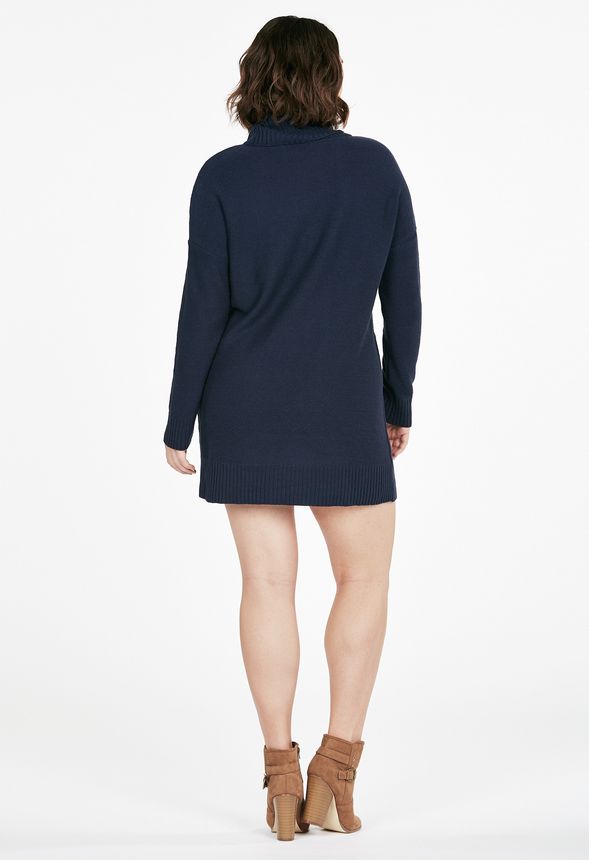 Relaxed Cable Knit Sweater Dress In Dark Indigo - Get Great Deals At ...