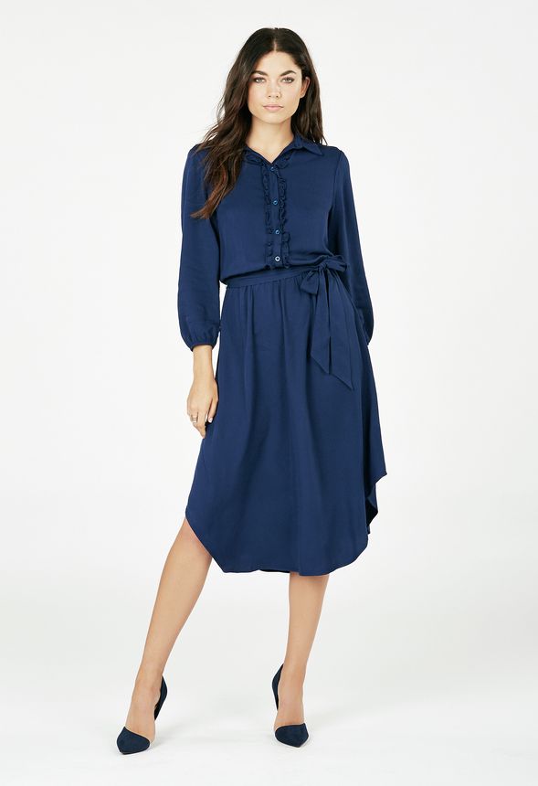 Ruffle Placket Shirt Dress in Ruffle Placket Shirt Dress - Get great ...