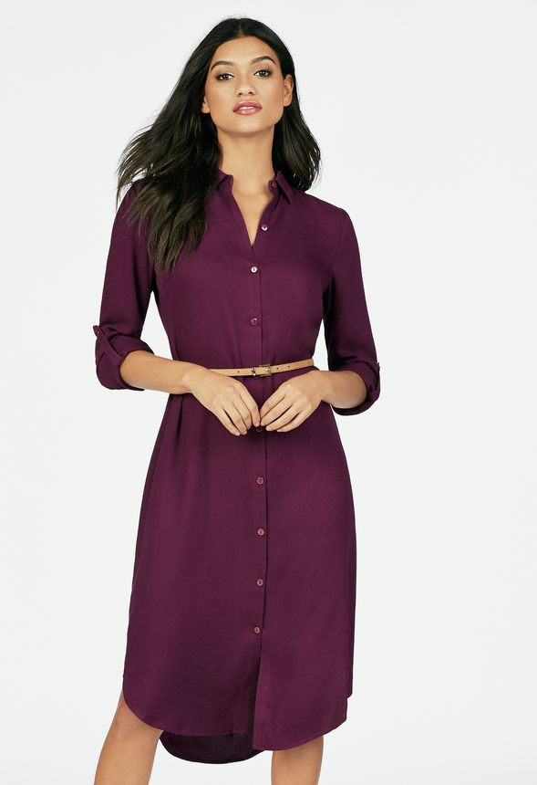 Midi Belted Shirt Dress in boysenberry - Get great deals at JustFab