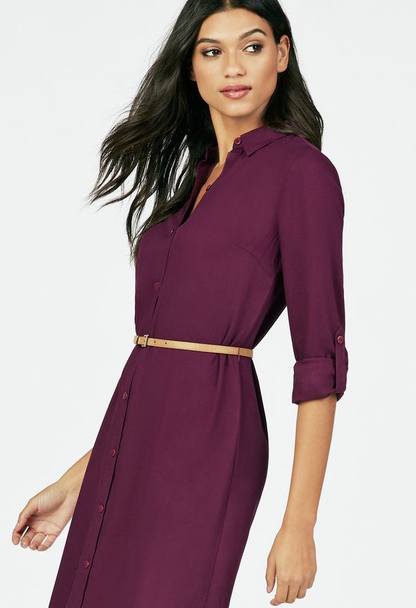 Midi Belted Shirt Dress in boysenberry - Get great deals at JustFab