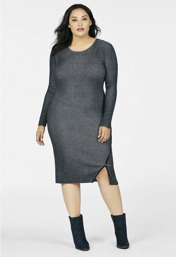 Button Placket Sweater Dress in INDIGO - Get great deals at JustFab