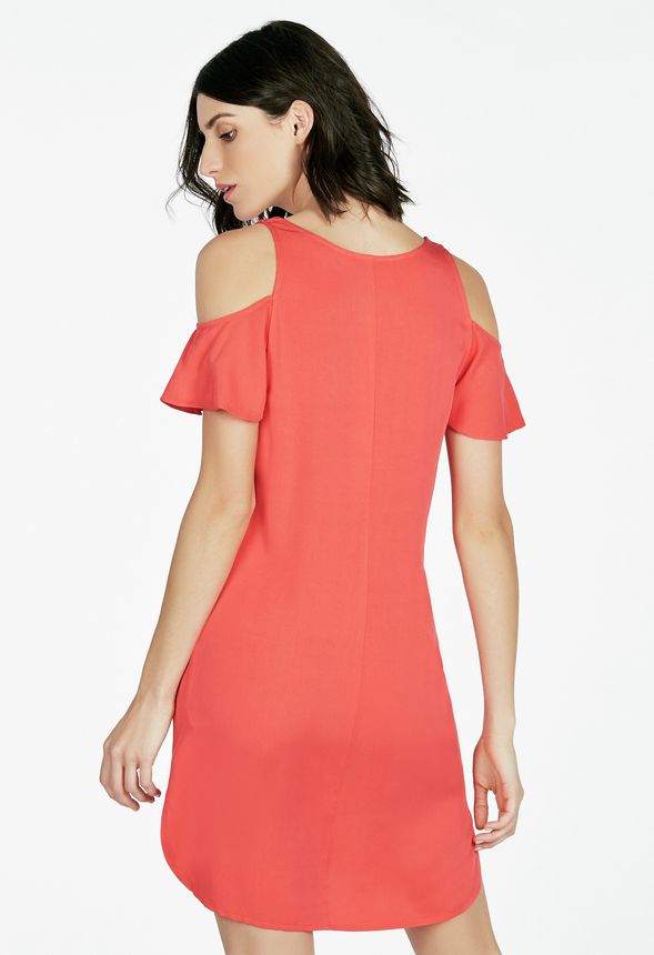 Cold Shoulder Shift Dress in Hot Coral - Get great deals at JustFab
