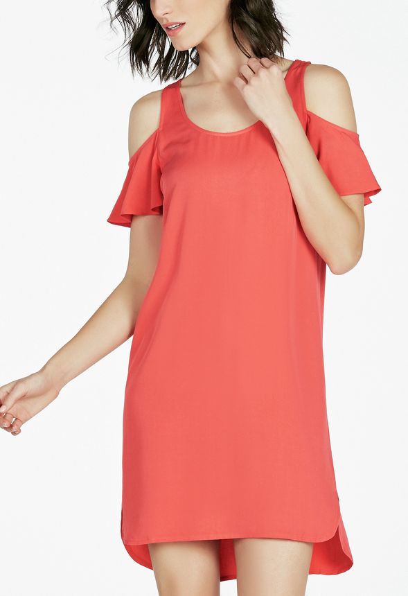 Cold Shoulder Shift Dress in Hot Coral - Get great deals at JustFab