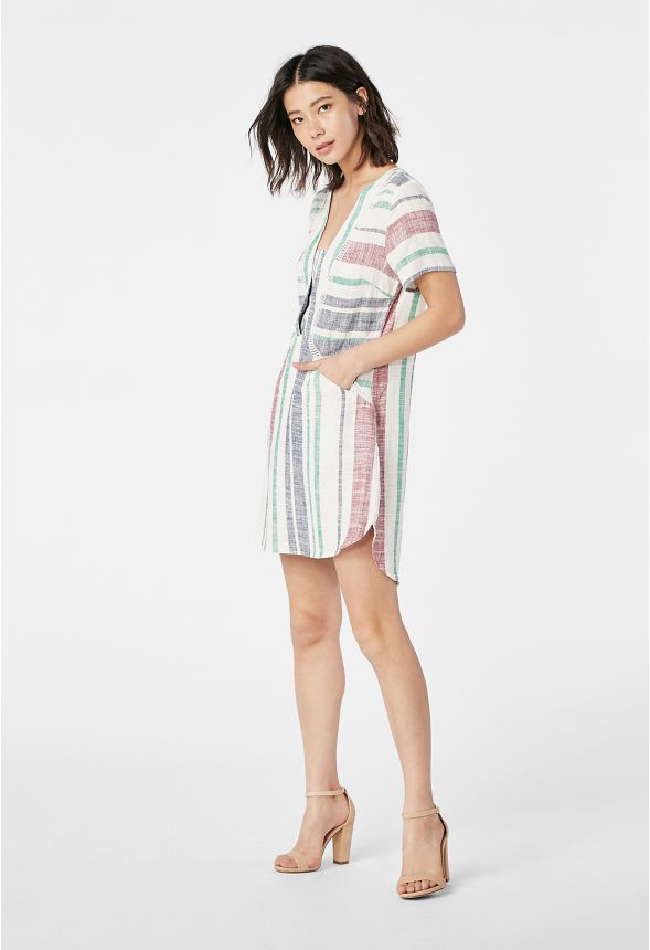 Linen Shift Dress in Red Velvet Multi - Get great deals at JustFab