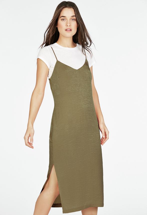 olive satin slip dress