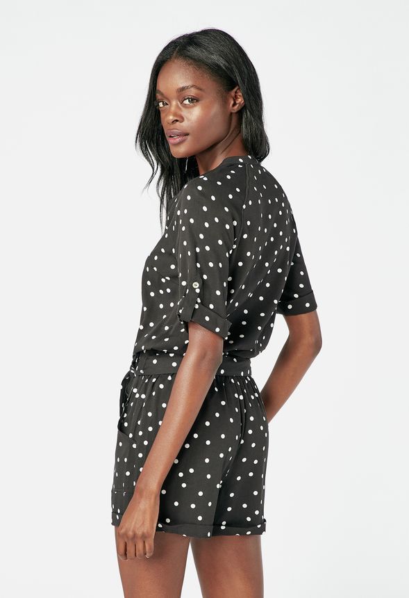 Button Down Sash Romper in Black Multi - Get great deals at JustFab