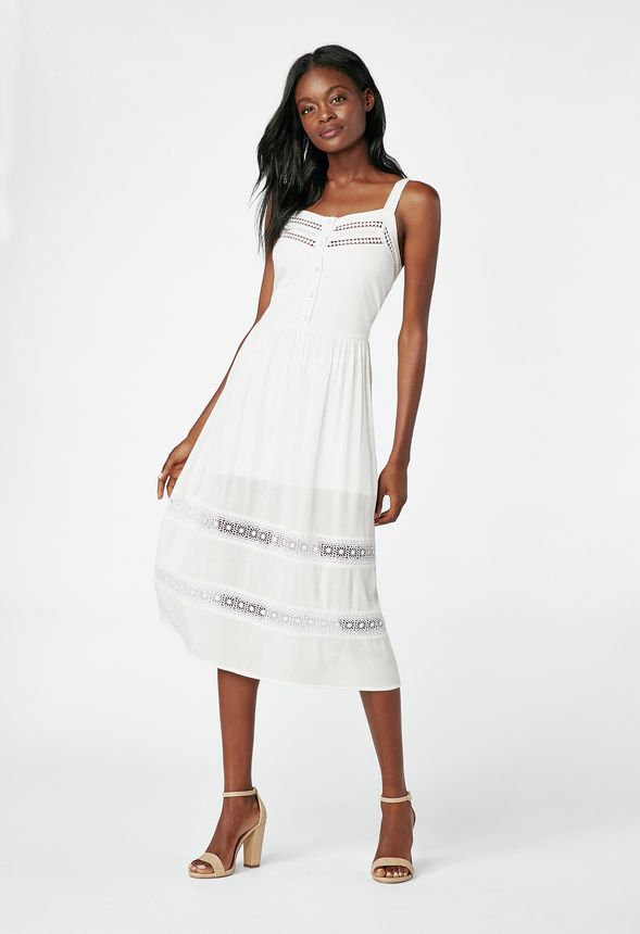 Pinafore Midi Dress in White - Get great deals at JustFab