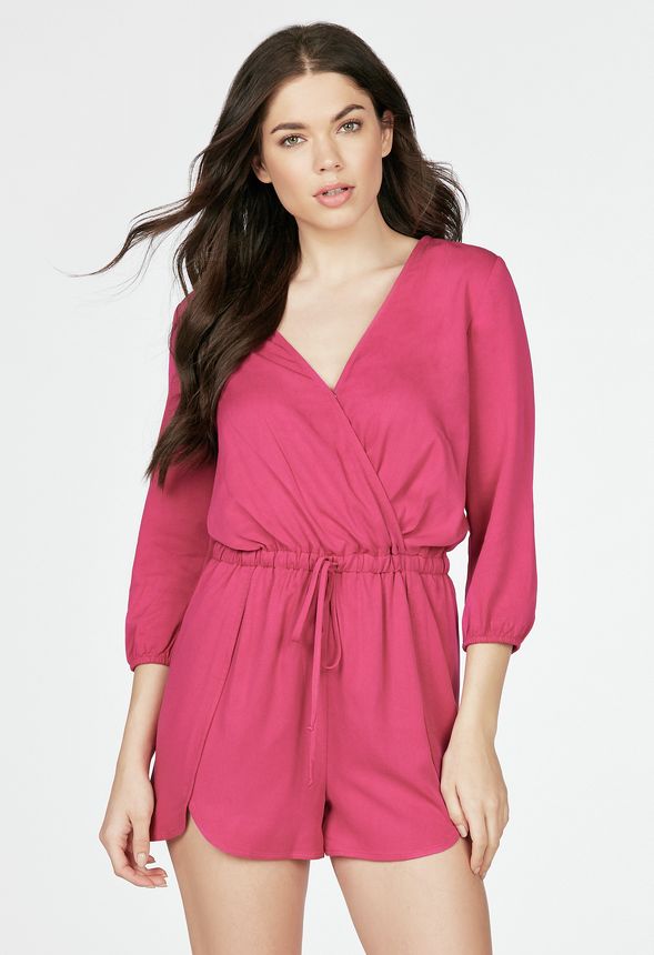 Crossover Romper in Raspberry - Get great deals at JustFab