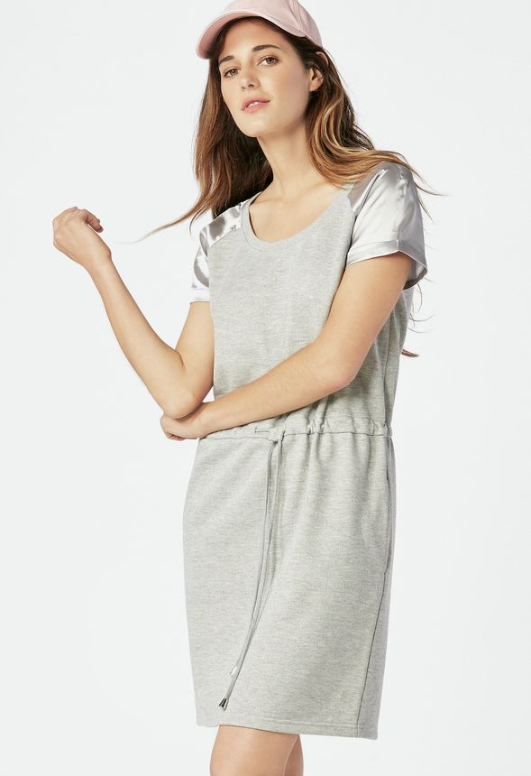 Satin Shoulder Sweatshirt Dress in Heather Grey - Get great deals at ...