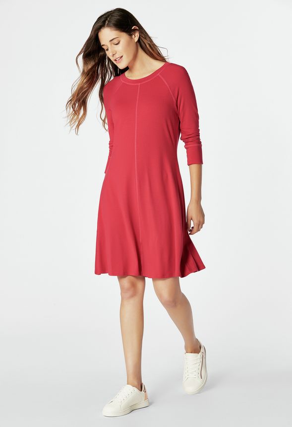 3/4 Sleeve Swing Dress in Persian Red - Get great deals at JustFab