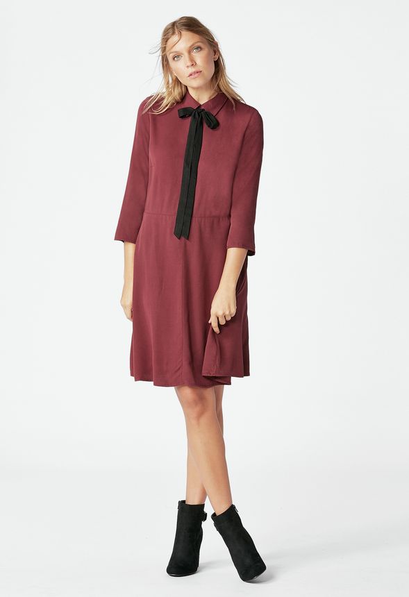 Bow Tie Skater Dress in Oxblood - Get great deals at JustFab