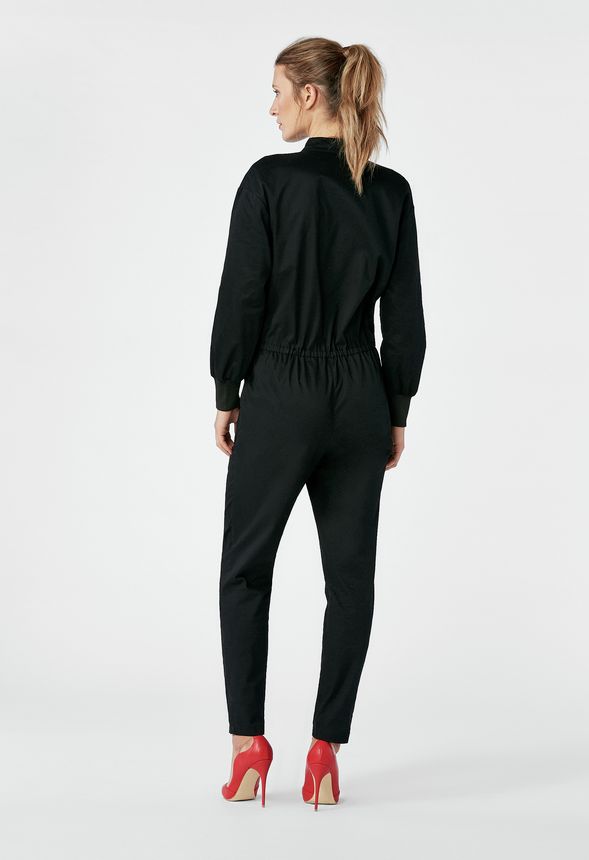 Mixed Fabric Jumpsuit in Black Get great deals at JustFab